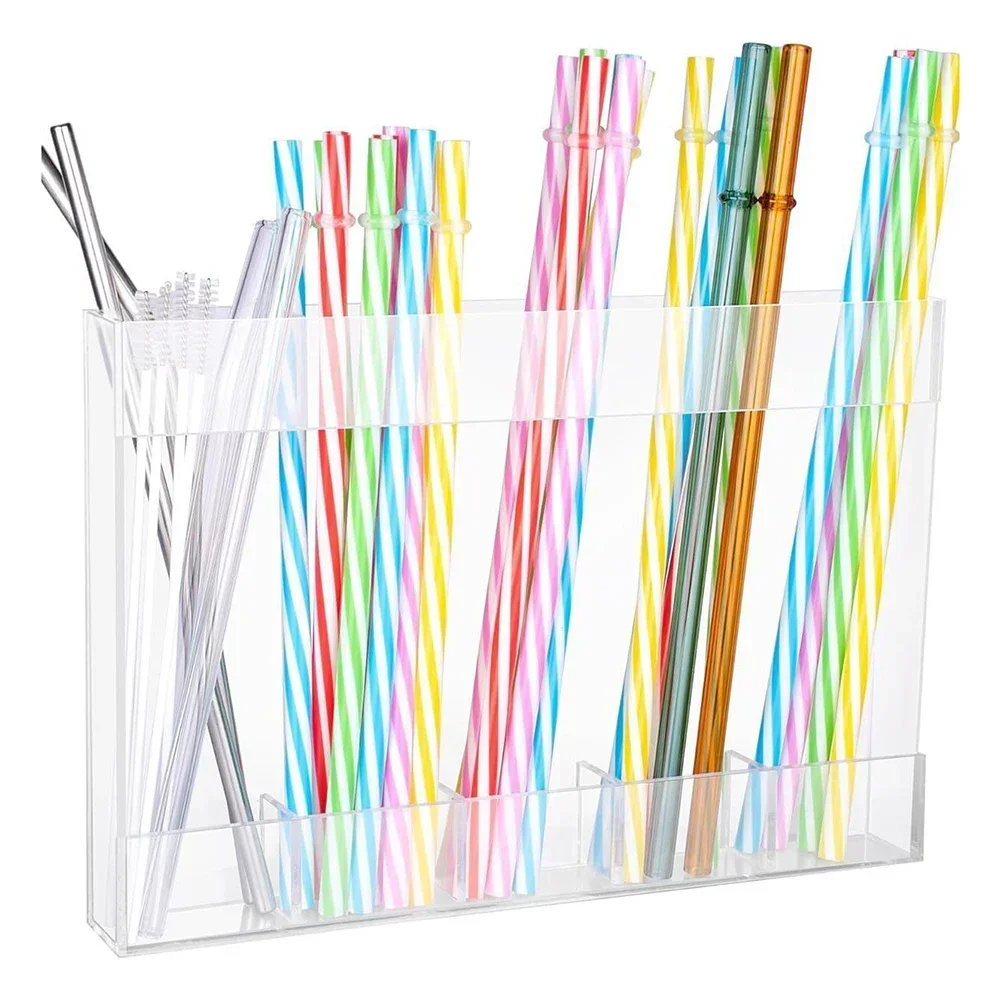 

Straw Holder, Transparent Acrylic Straw Dispenser With Double Sided Stickers 24*16.5*2.5cm Kitchen Drinking-utensils Storage