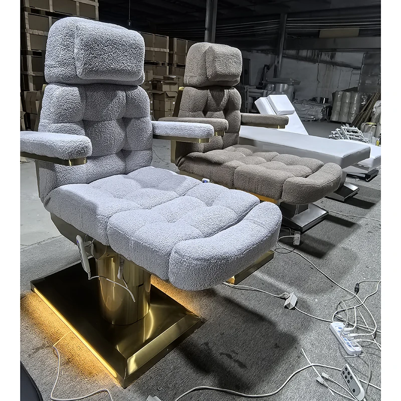 Luxury Gold Metal Base 3 Motors Electric Foot Control Spa Cosmetic Lash Bed Modern Tufted Fabric Heating Massage Table and Bed