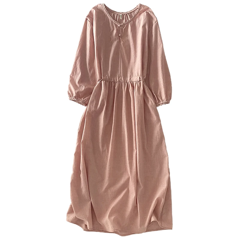 여성 코튼 린넨 라미 드레스 2025 봄 여름 새로운 느슨한 롱 드레스 캐주얼 streetwear Boho