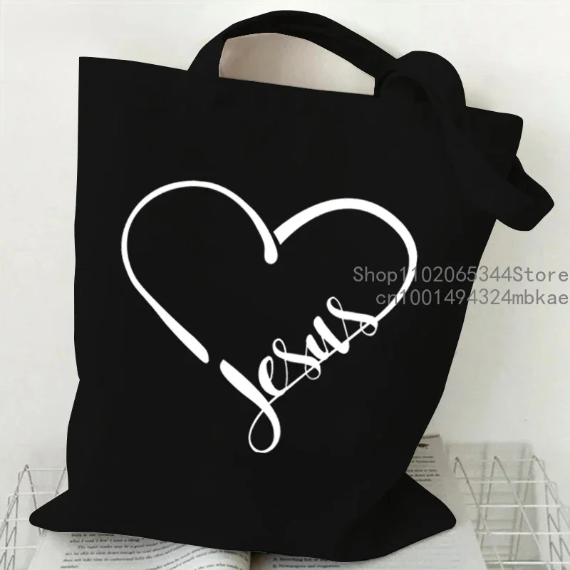 Faith Printed Heart Graphics Women Canvas Shoulder Tote Bag Casual Fashion Shopping Cases Bag Storage Handbag Christian Gifts