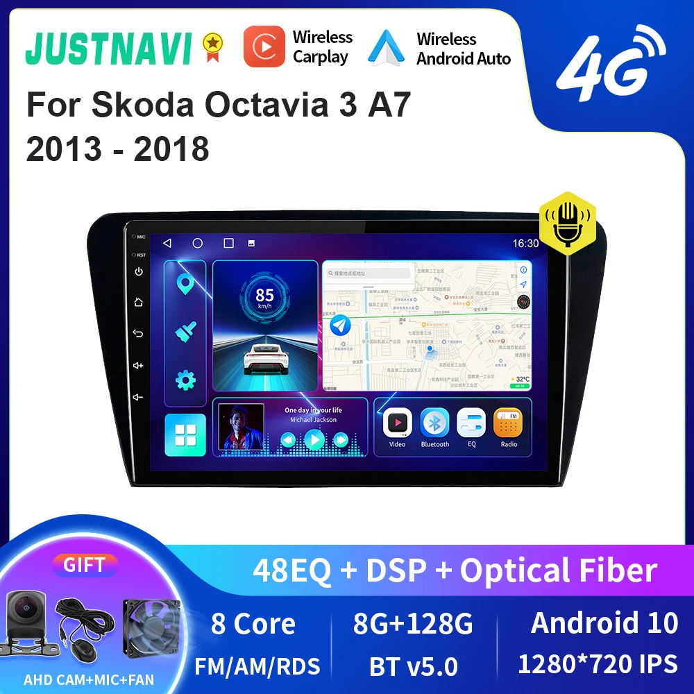 

JUSTNAVI QT10 Wireless CarPlay Android Auto Radio For Skoda Octavia 3 A7 2013 - 2018 Stereo Car Multimedia Video Player GPS DVD