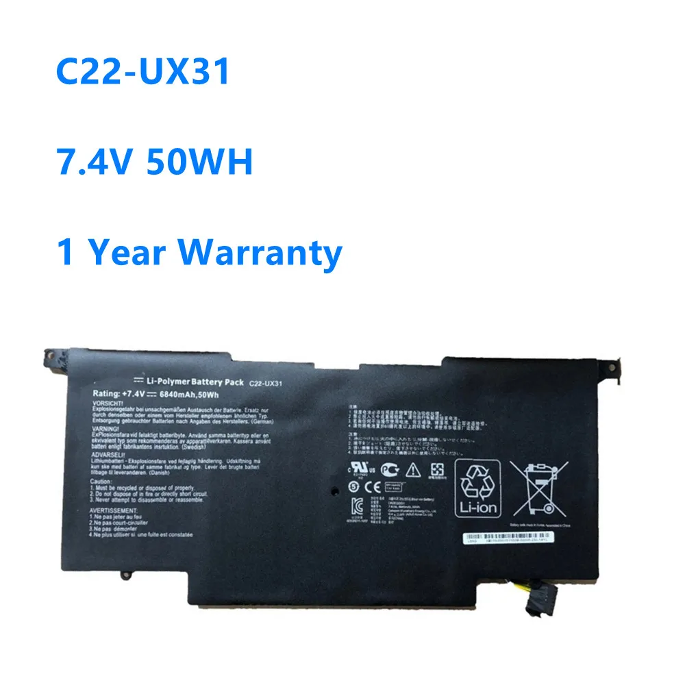 

C22-UX31 7.4V 50WH/6840mAh Laptop Battery for ASUS Zenbook UX31 UX31A UX31E UX31E-DH72 C23-UX31