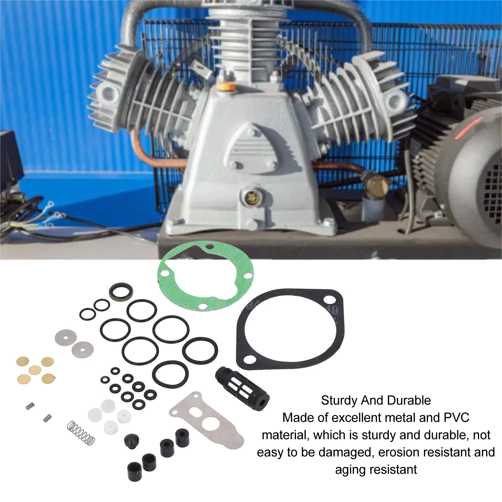 أجزاء إصلاح مضخة الهواء ذات الضغط العالي، قطع غيار حشية ضاغط الهواء المقاومة للشيخوخة، قطع غيار معدنية وبلاستيكية لورشة العمل