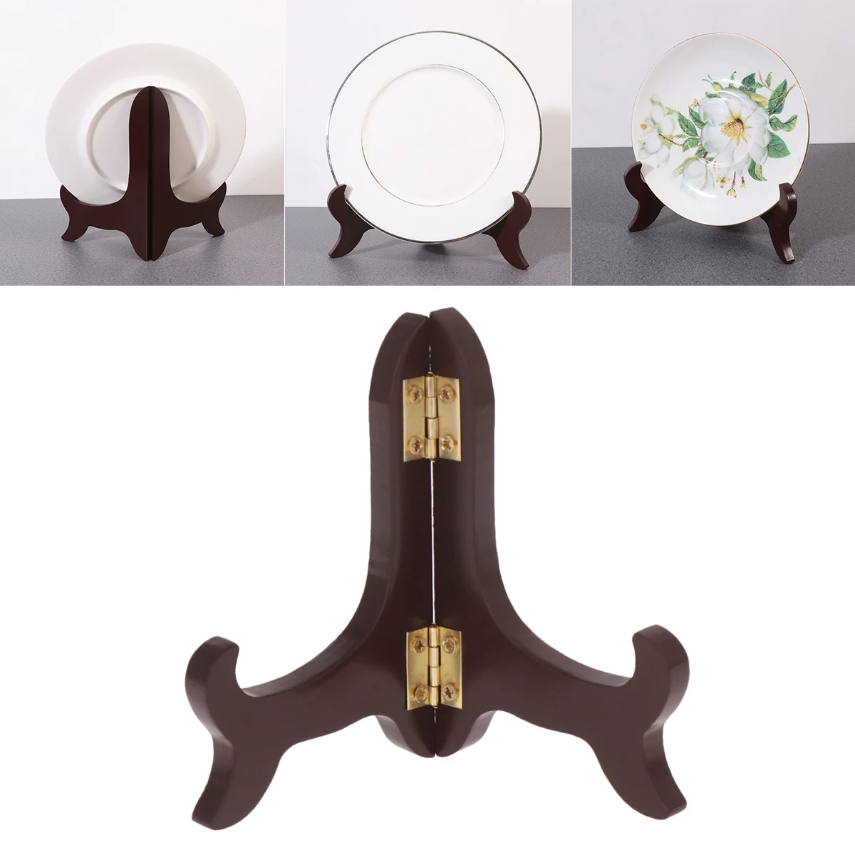 

Plate Holder Tea Cake Stand Platter Stands for Display Shelf Small Cap Racks Decorative Bamboo Holders Displaying