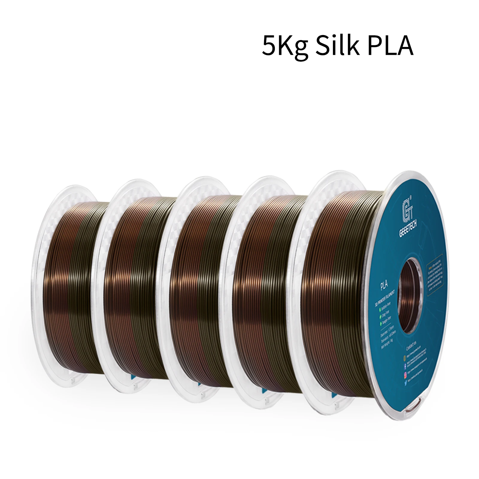 GEEETECH 5Kg 3D Silk PLA Filament 1.75mm High Gloss Surface Dimensional Accuracy +/-0.02mm Neat Wrapped Vacuum Packaging