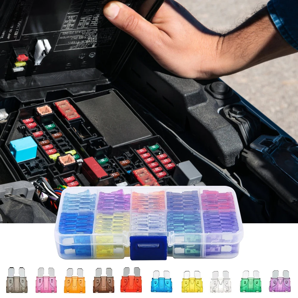 Blade Type Fuse Set 100Pcs Car Fuses 2A 3A 5A 7.5A 10A 10 Types 15A 20A 25A 30A 35A Car Fuse Assortment with Box