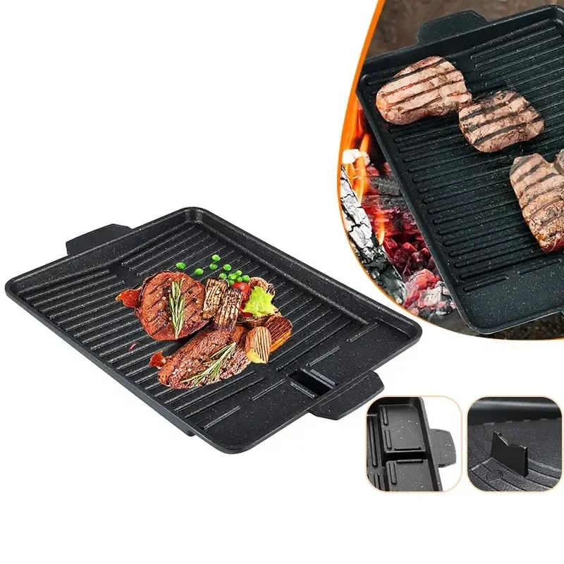 

Korean Style BBQ Grill Pan with Maifan Coated Surface Non-stick Smokeless Barbecue Plate for Indoor Outdoor Grilling