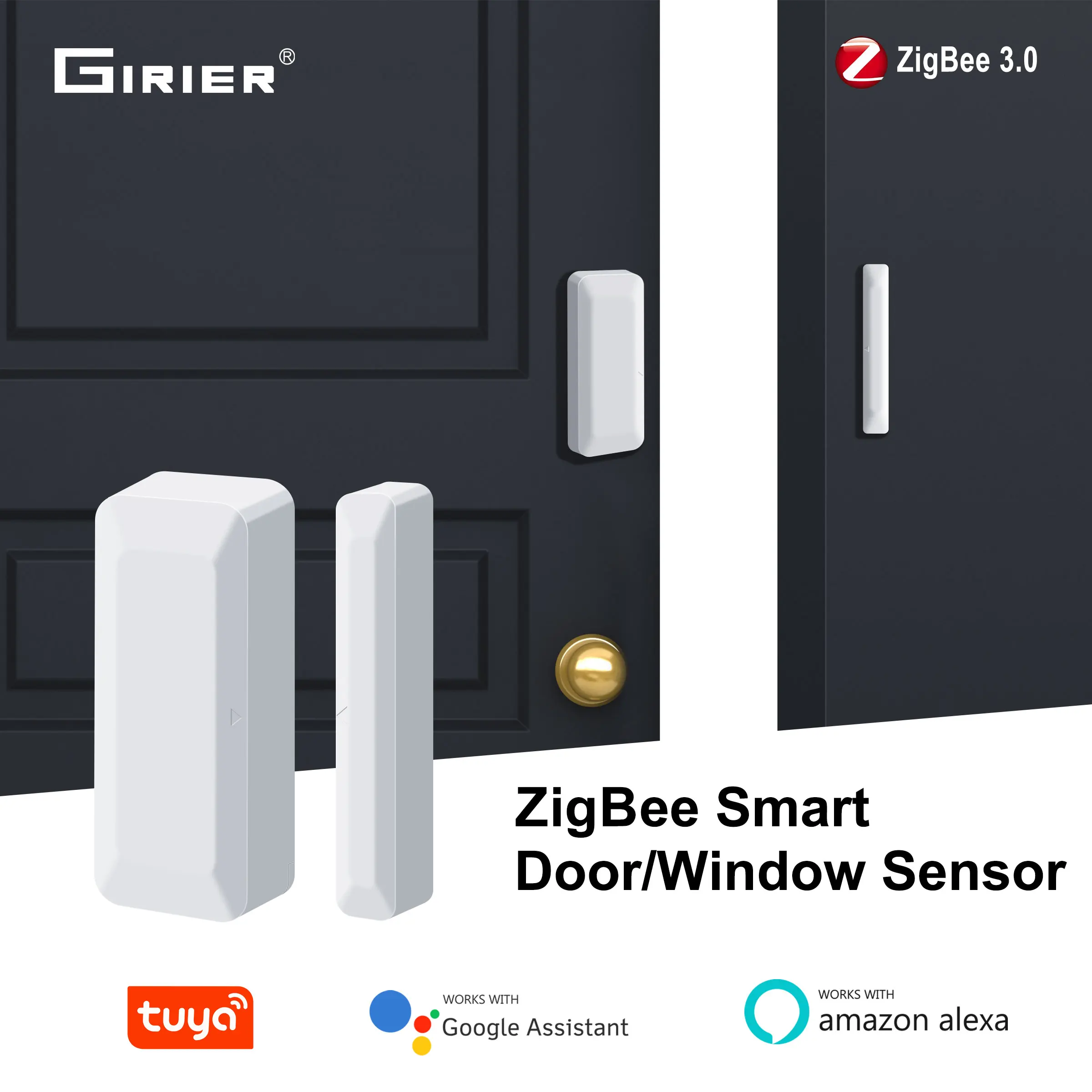 GIRIER ZigBee Door and Window Sensor Wirless Smart Contact Detector for Home Security Works with Alexa Hey Google Home Assisant