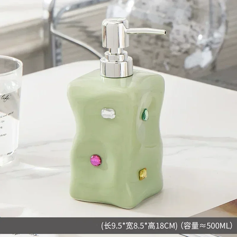 Gemstone Inlaid Ceramic Soap Bottle Light Luxury Decor Kitchen Bathroom Shampoo Dispenser Shower Gel Bottles Home Accessories