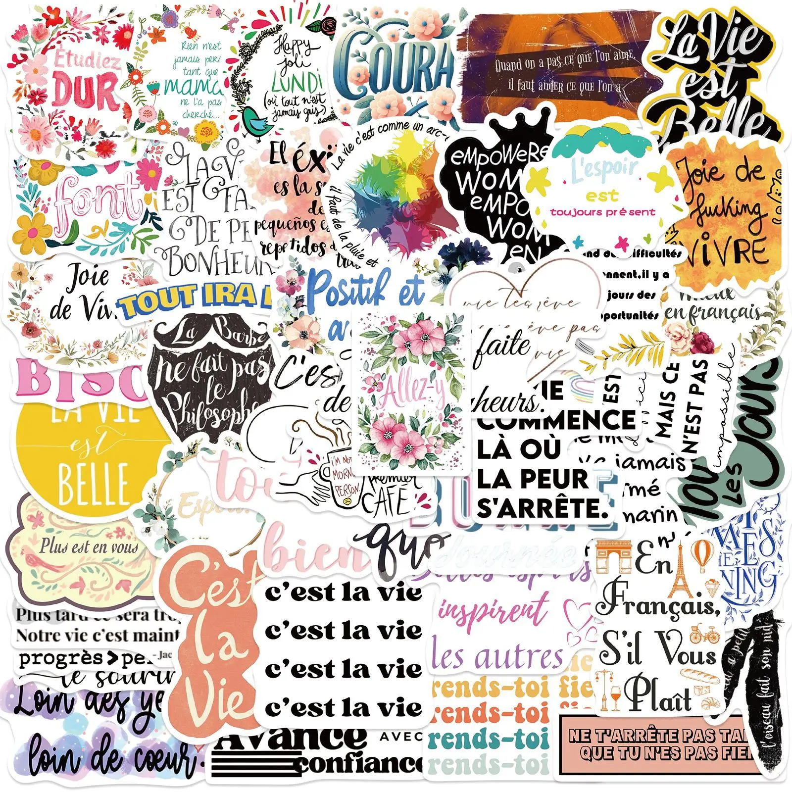 50 قطعة ملصقات جرافيتي فرنسية جديدة ملهمة شخصية يمكنك صنعها بنفسك لخزانة كوب الماء وخوذة الدراجة النارية #2