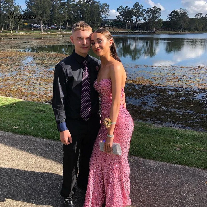 

New Pink Long Mermaid Evening Dresses 2023 Backless V Neck Party Prom Graduation Birthday Dress Gala Formal Gown