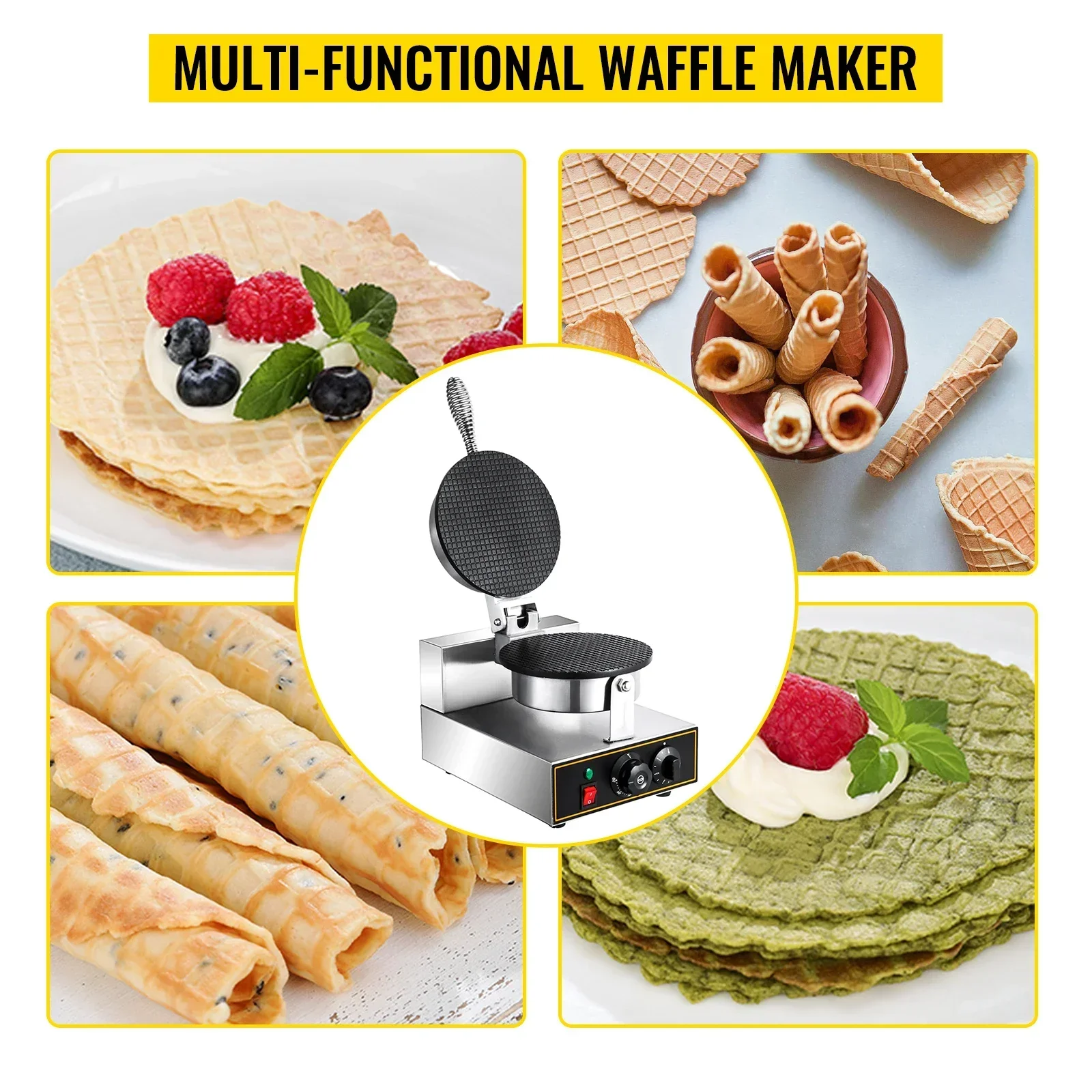 Commercial Electric Ice Cream Waffle Cone Maker Nonstick Egg Roll Waffle Cones Bowls Maker waffle iron cone machine