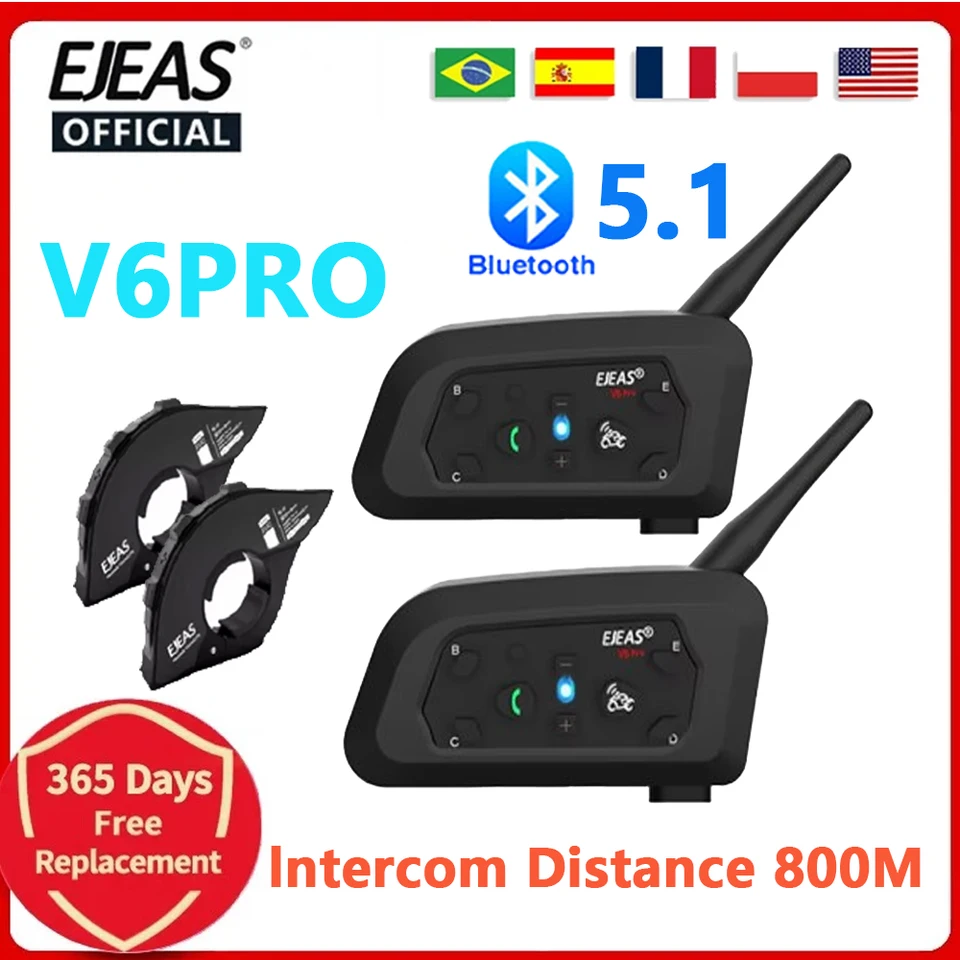 EJEAS Motorcycle Helmet Bluetooth Headset V6 Pro, 2-Way 1200M Motorbike Helme EJEAS Motorcycle Helmet Bluetooth Headset V6 Pro, 2-Way 1200M Motorbike Helme
