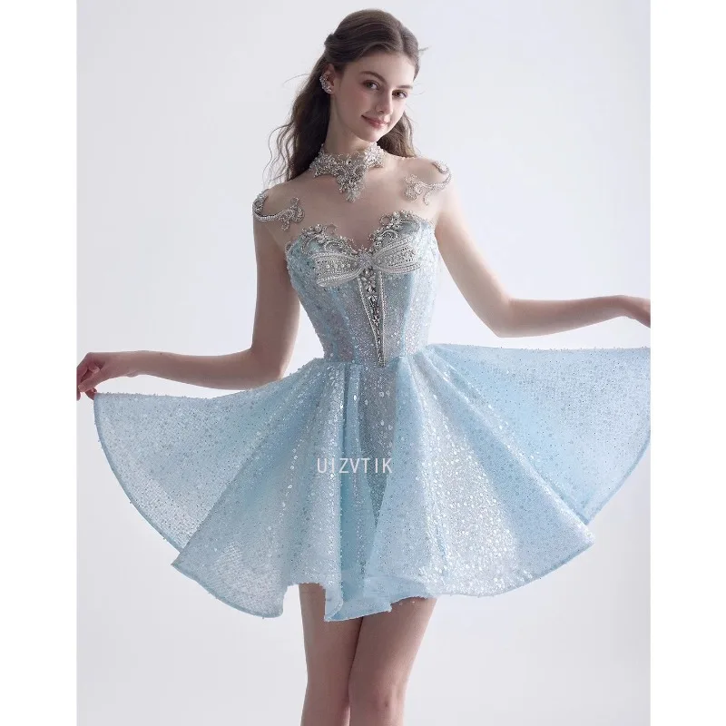 Vestido Fiesta Lujo Azul Lentejuelas - alternate angle
