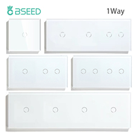 BSEED 1/2/3Gang Touch Switch Double Light Switch Triple Sensor Switch 1Way EU Standard Glass Panel Blue Back Light White Series