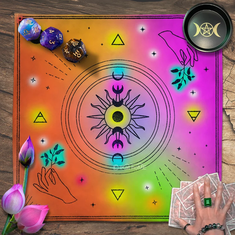 

Sun Moon Star Altar Cloth Elements Fire Wind Water Soil Tarot Tablecloth Rainbow Pendulum Chart Witchcraft Oracle Card Pad Mats