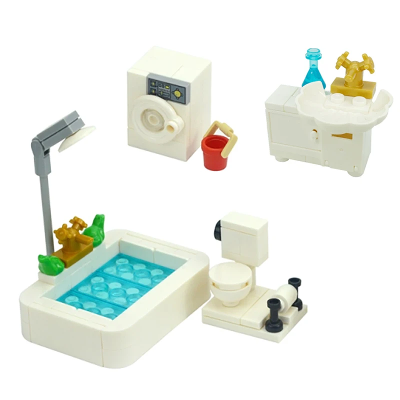 

City MOC Building Blocks Parts Bathroom Kits Bricks Toys WC Tub Wash Basin Toilet Washing Machine Compatible With LEGO