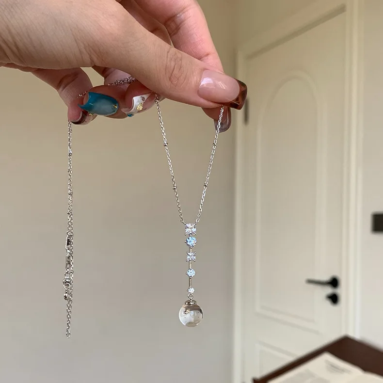 Cool micro-inlaid zircon ice-transparent round bead necklace, simple, high-looking and versatile clavicle chain for women