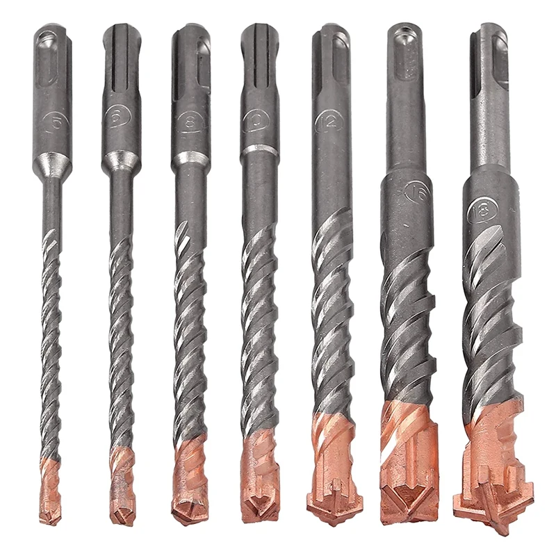 7 Pcs SDS Plus Hammer Drill Bit Set, (4-Flute) For Concrete Brick Block Stone Masonry And Granite