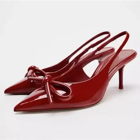 여성용 레드 버클 장식 스틸레토 원피스 슈즈, 포인트 헤드 클로즈 토 슬링백 샌들, 시크한 하이힐 슈즈, 여성용 펌프스, 신상 Best5