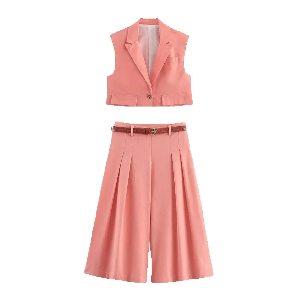 European and American style women's autumn new fashionable solid color one button sleeveless vest shorts