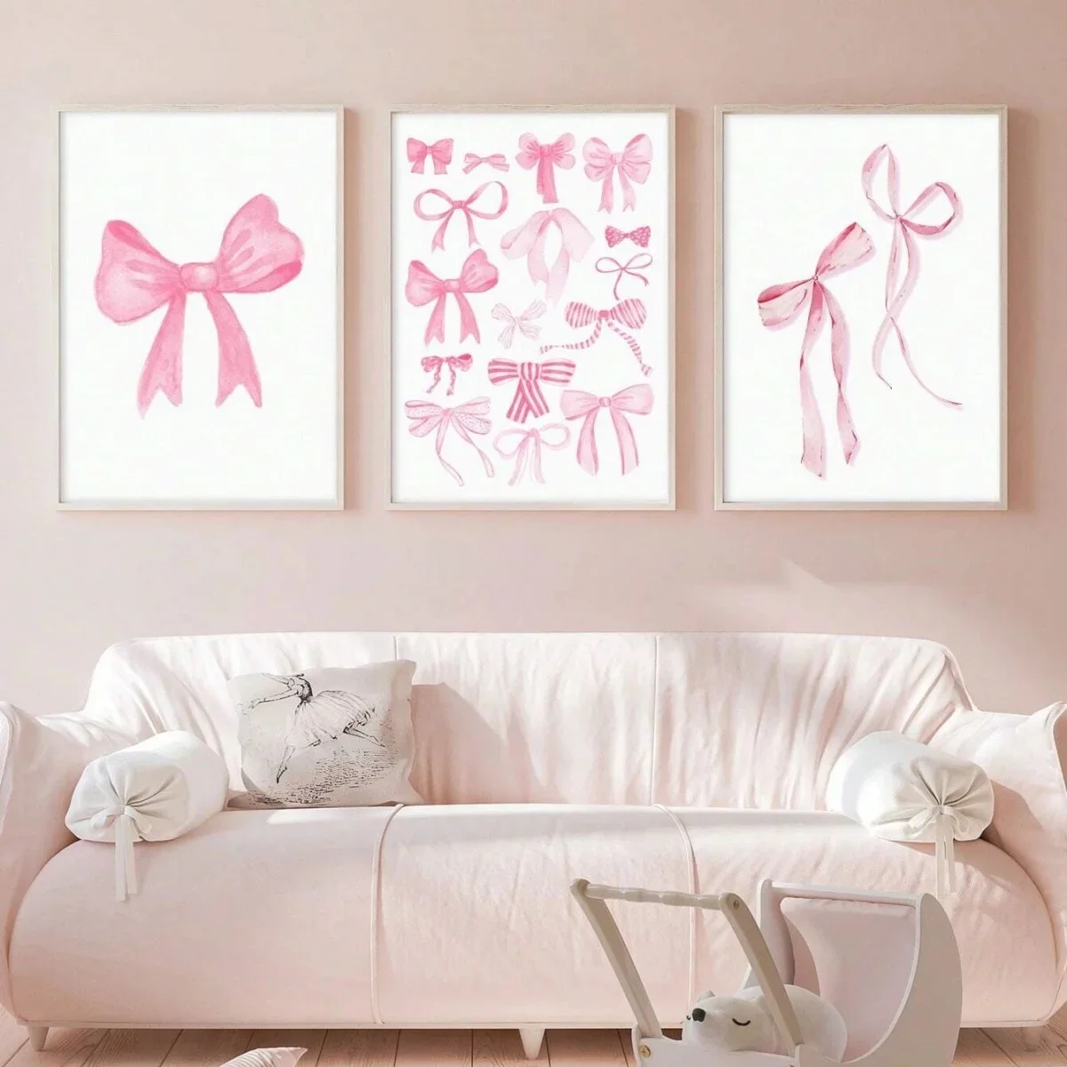 3PCS--3pcs/set Pink Bowknot Canvas Print Poster Modern Nordic Aesthetic Art Print Bedroom Apartment Nursery Wall Art Home Dec