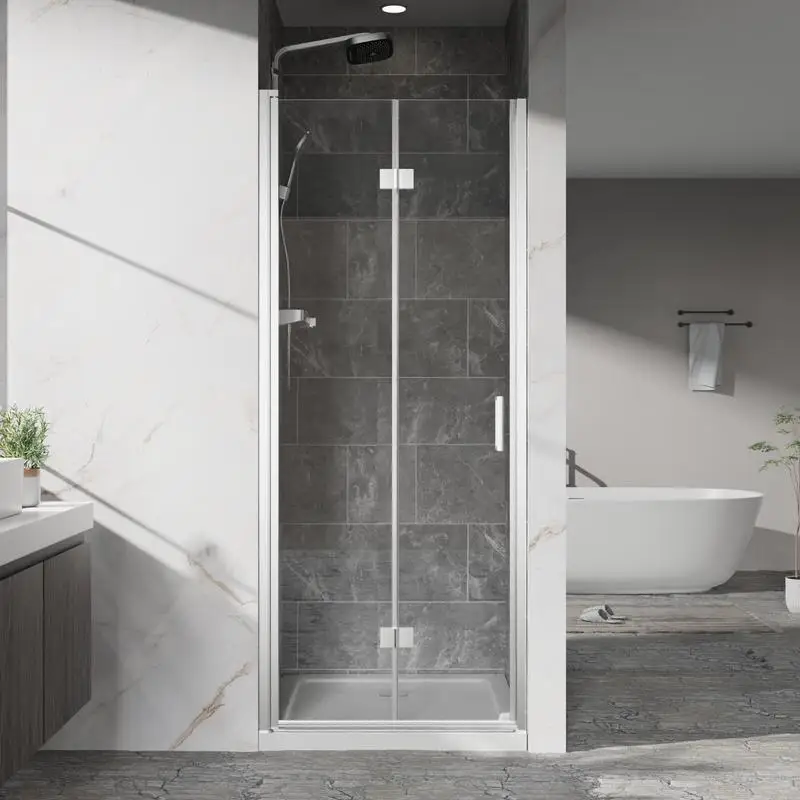 

Frameless Bi-fold Swing Shower Door 32" W x 72" H, 1/4" (6mm) Clear Tempered Glass, Chrome Finish Hardware, Reversible