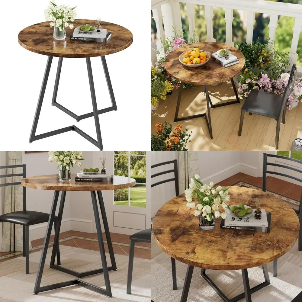 

Vintage 2-4 Seater Wooden Grain Dining Table with Steel Base for Home, Office, and Meetings