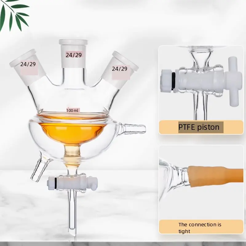 Three-hole jacketed reaction bottle double-layer reactor with water outlet 250ml500ml laboratory glass instrument