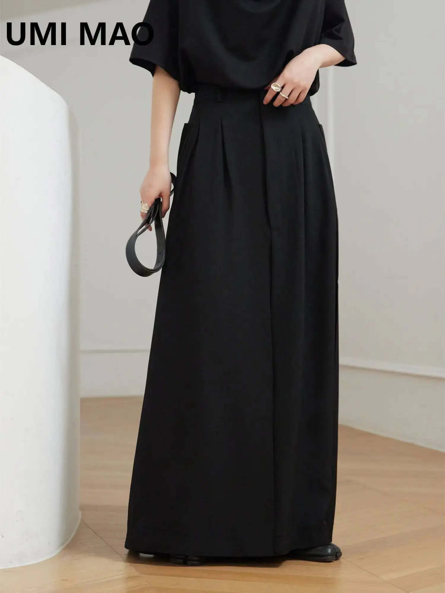 UMI MAO Niche Dark Style Formal Dress Long Skirts Trend Simple Cool Style Men Women High Waisted Pleated Skirt Femme