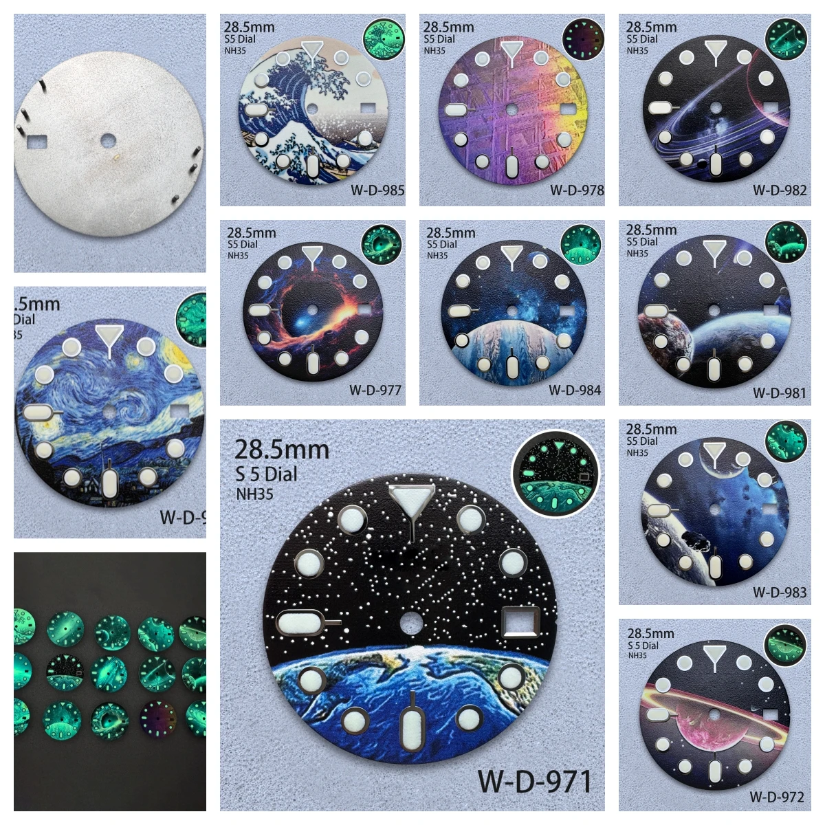 

28.5mm S5 Logo SKX007 Starlit Sky Dial Fit NH35/NH36 Movement C3 Strong Green Luminous High-Quality Watch Modified Accessories
