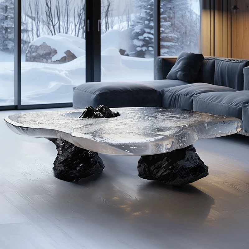 Transparent irregular tea table Crystal special-shaped glacier resin High-end simple coffee table