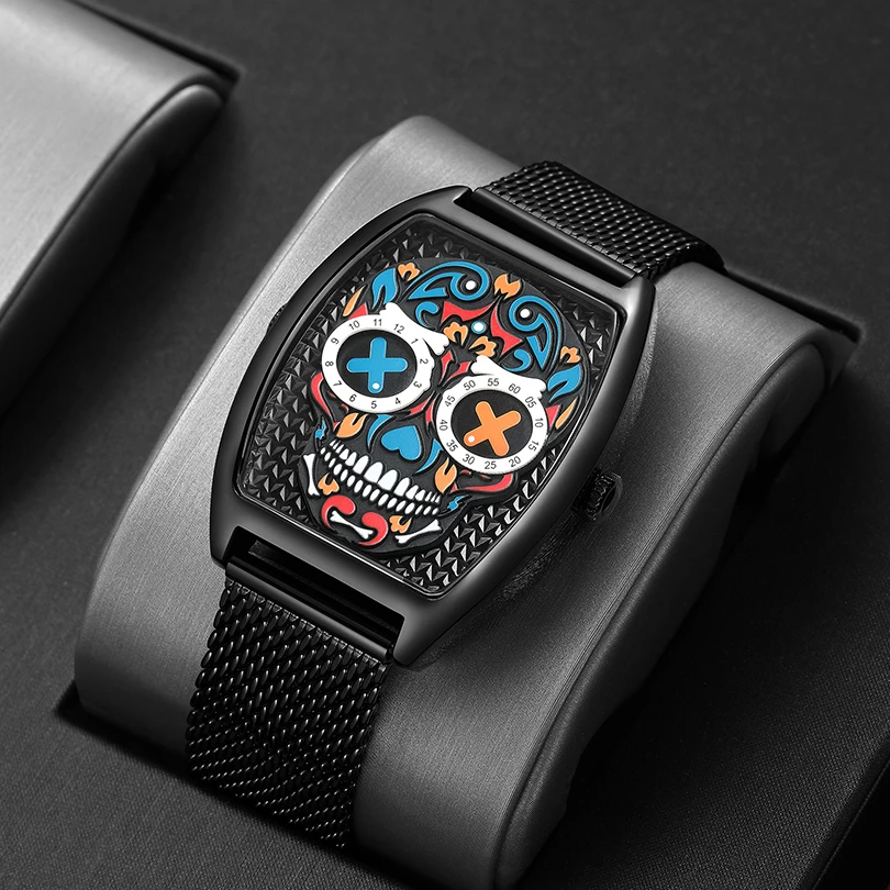 Luxury Men Watch Skull Clock Quartz Wristwatch Black Watches High Quality Conceptual Reloj Business Man Hombre Relogio Masculino