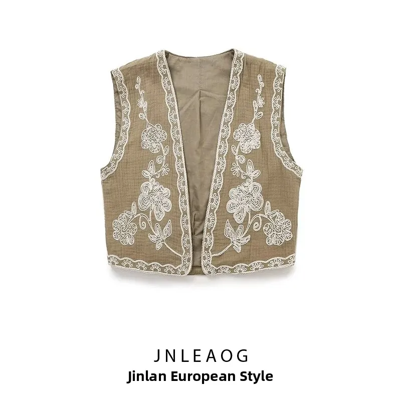 JNLEAOG Faionable Embroidered ort Vest for Women Street Sle Summer 2024 Polyester Fiber New Autumn Design