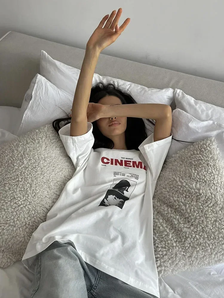 Blesyuki-camisetas con estampado gótico para mujer, camisetas informales holgadas que combinan con todo, ropa de calle para mujer, Tops de gran tamaño 2024