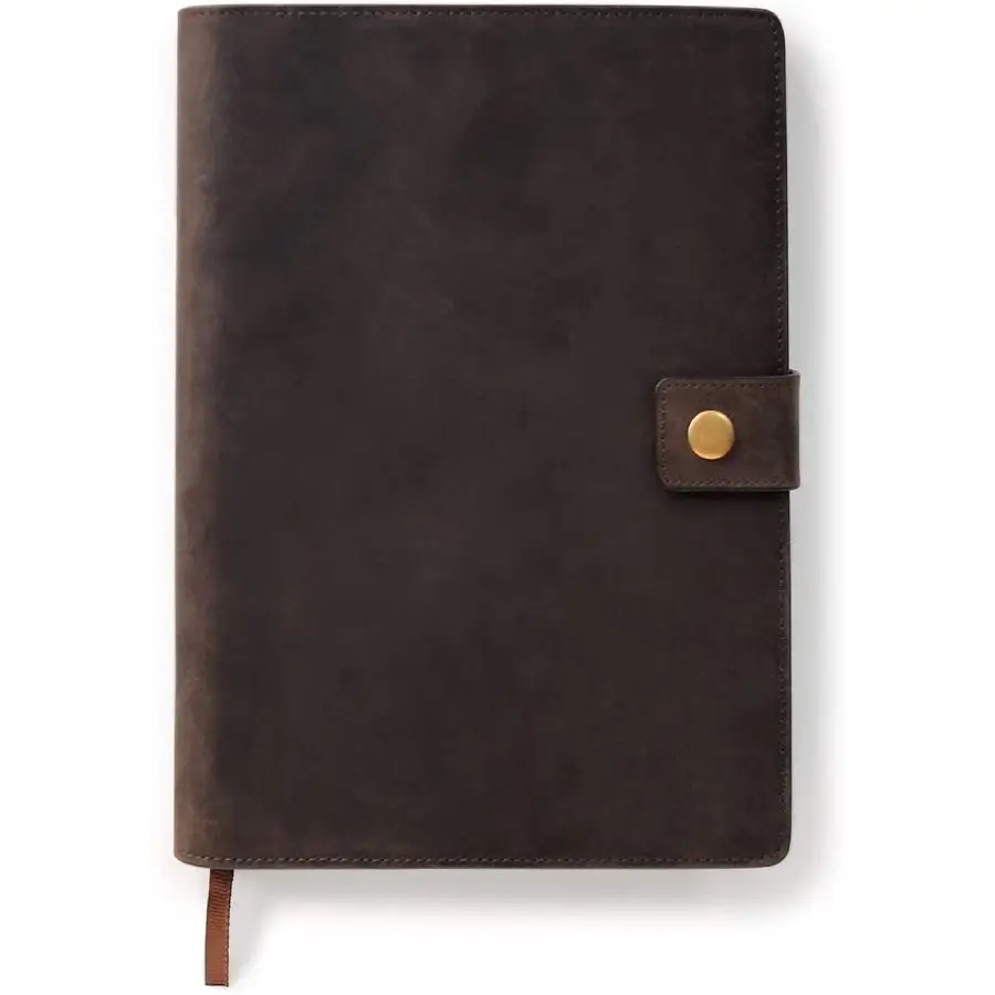 

Full Grain Premium Leather Refillable Journal Cover with A5 Lined Notebook, Pen Loop, Card Slots, Brass Snap
