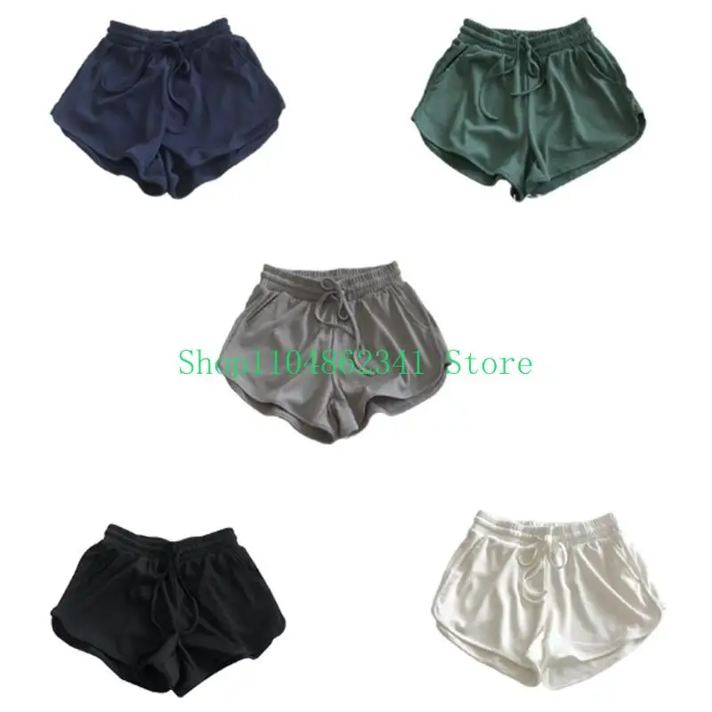 5asd Casual Womens Ice Silk Ribbed Wide Leg Sweat Shorts for Everyday Summer Activity