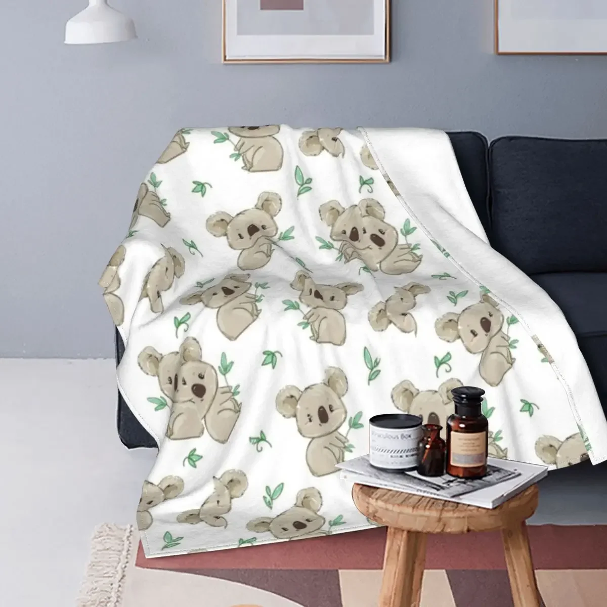 Hand Drawn Cute Koala Blankets Coral Fleece Plush Spring Autumn Australian Soft Throw Blanket for Bed Office Bedding Throws