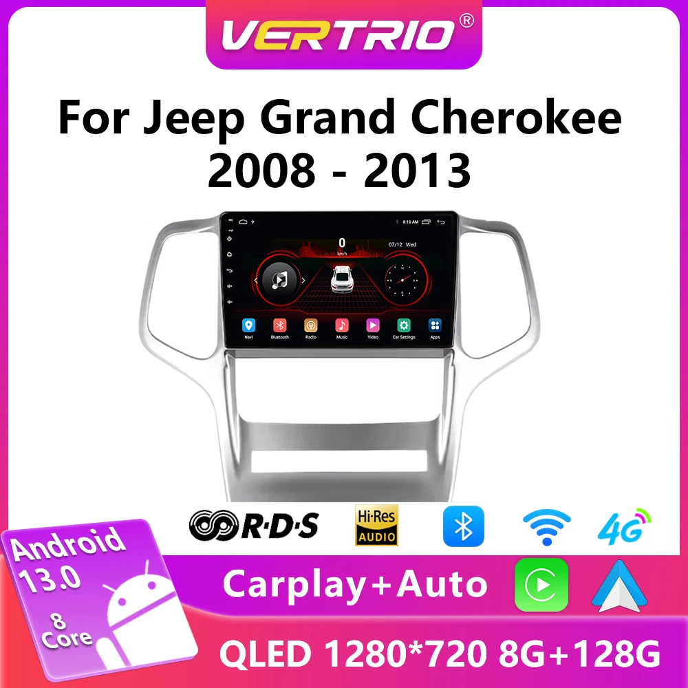 

For Jeep Grand Cherokee 2008-2013 Android 13 Car Multimedia Player 2din Stereo Carplay Auto GPS Navigation Head Unit Autoradio