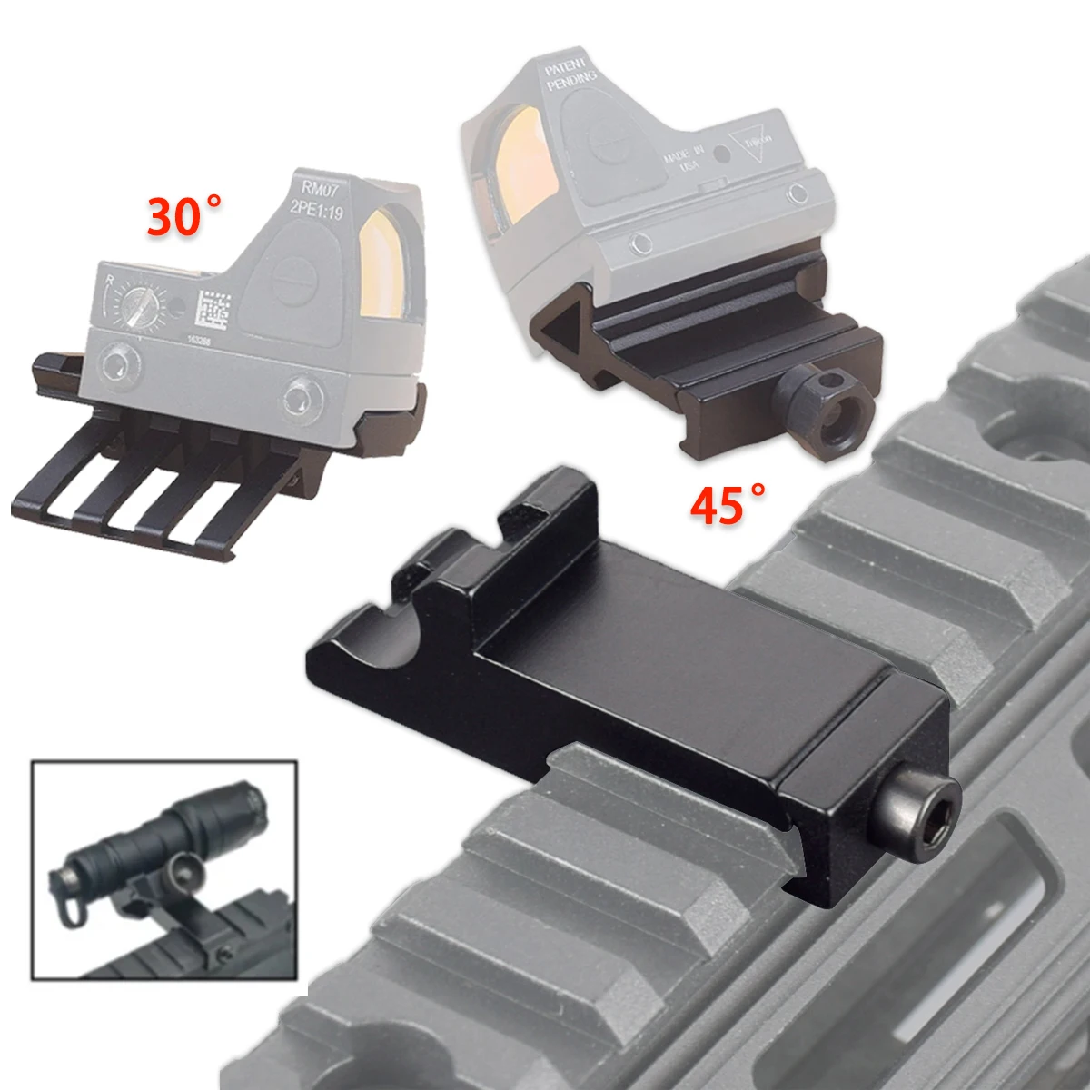 Tactical 45 Degrees Offset Mount Adapter RTS 20mm Picatinny Rail Airsoft Scope Sides Mount Weapon Light Hunting Rifle Accessory