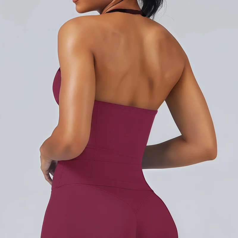 HISTELLO Impact Strappy Longline Top Women Backless Thin Strap Push Up High Support Gym Workout Running Yoga Fitness Vest