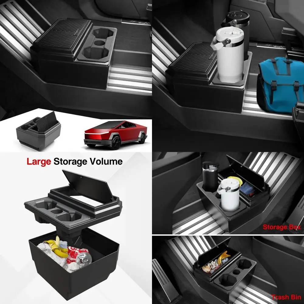 

Cybertruck Lower Floor Console Storage Box with Cup Holder, Lined Silicone Trash Can for Cybertruck Accessories