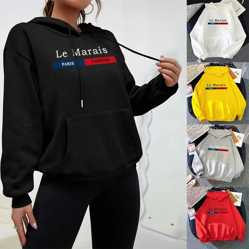 

Paris Fashion Hoodie for Woman All Season Daily Casual Sport Hooded Longsleeve Pullover Female Home Outdoor Comfort Sweatshirt