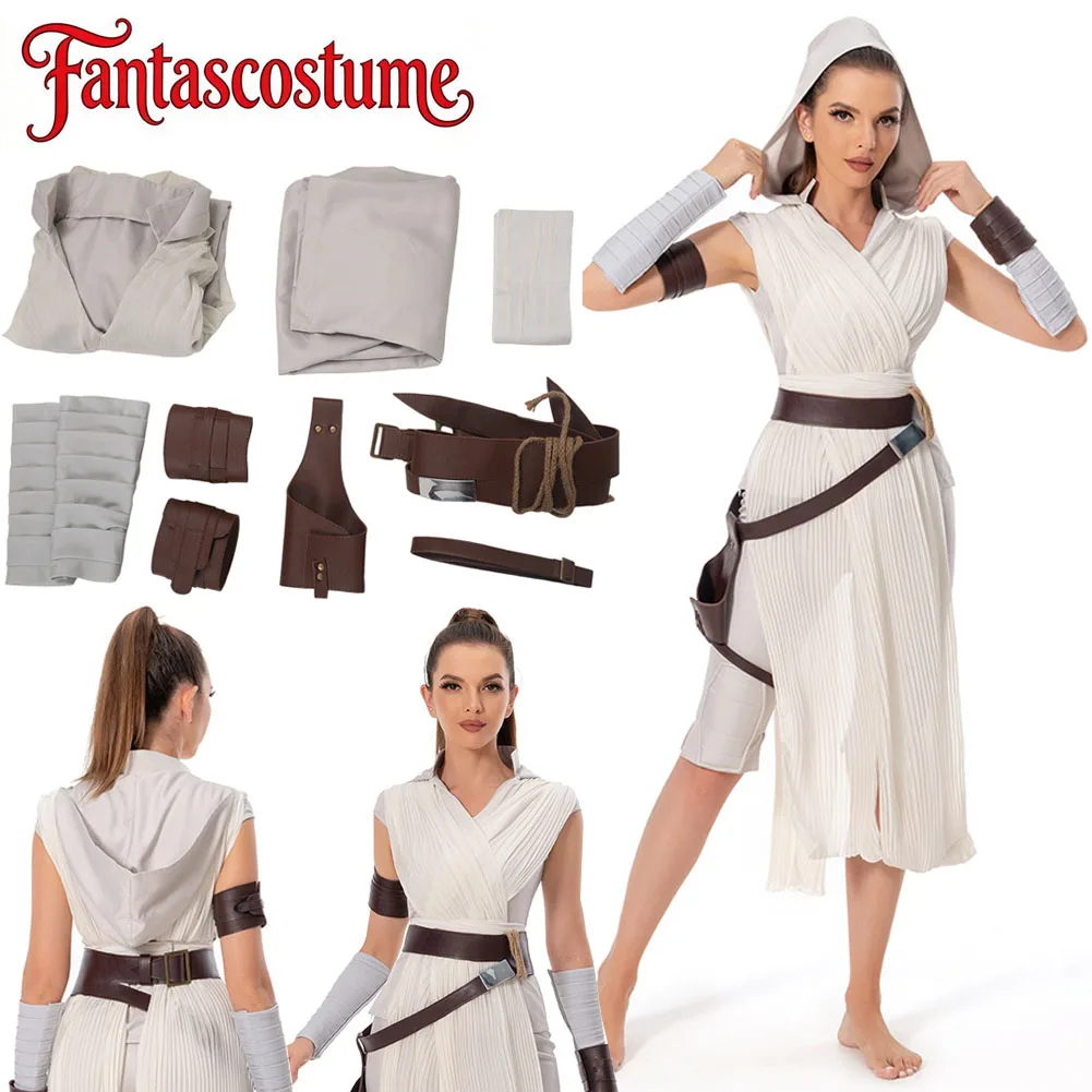 

Rey Cosplay Costume Movie Space Battle Fantasia Knight Clothing Women Hoodie Top Pant Belt Outfits for Halloween Carnival Party