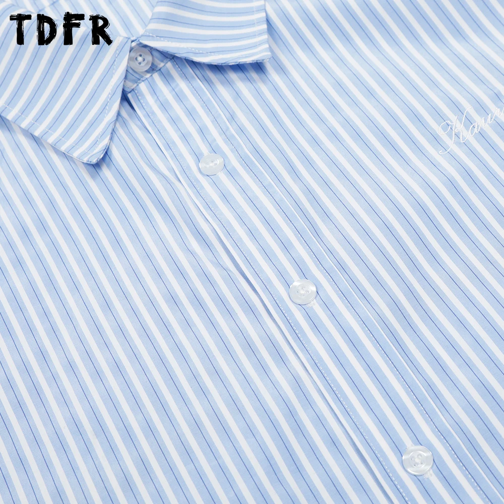 رسالة التطريز مقلمة قمصان رجالي الخريف عادية ريترو فضفاض التلبيب واحدة الصدر طويلة الأكمام قمصان رجل