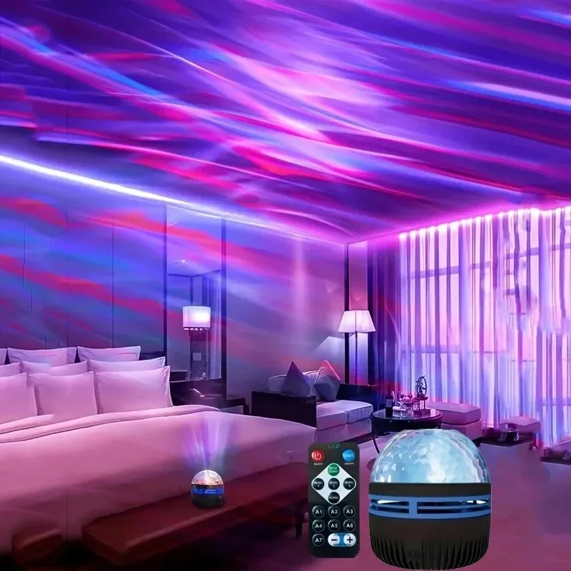 Wave of Water Starry Projector Light With 7 Color Patterns & Remote Control, Polar Projector Night Light For Bedroom Atmosphere