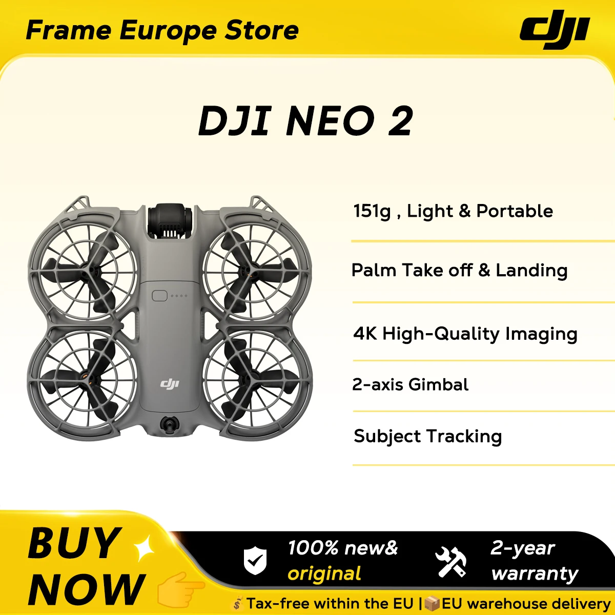 [DISPONIBILE] Drone DJI Neo 2 con Telecamera 4K, Video Stabilizzato, 151g Leggero e Portatile, Protezioni Elica Complete, Nuovo C0