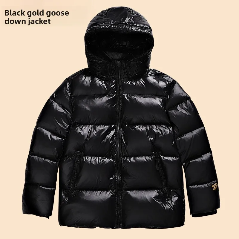 Down jacket autumn and winter short warm bread jacket men's and women's same thickened black gold jacket down jacket