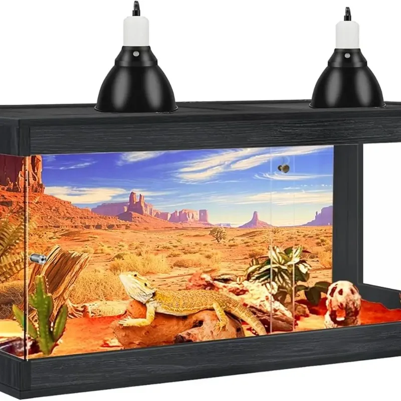 82 Gallon Black Tempered Glass Bearded Dragon Enclosure with Metal Mesh Lid and 3-Side Clear
