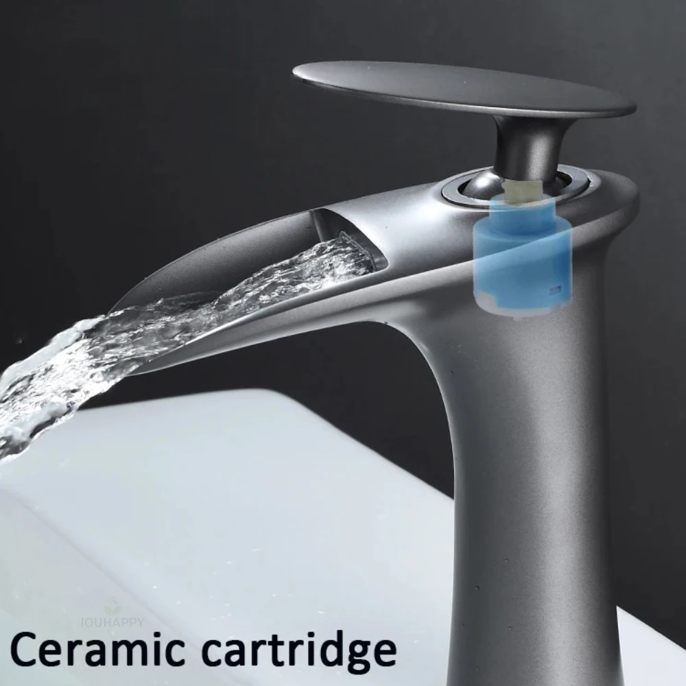 

Waterfall Basin Faucet Cold and Hot Hand Washbasin Faucet Single Handle Bathroom Water Tap Desk Mounted Home Basin Mixer Tap